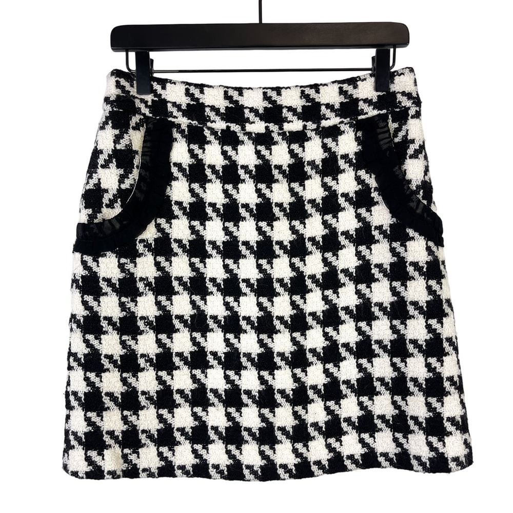 Jade Melody Tam (4) Herringbone Dressy Mini Pencil Skirt Black White Woven